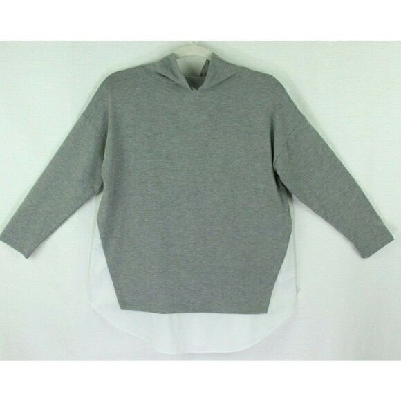 Loft Top 3/4 Sleeves Layered Mock Neck gray white Womens Small - Picture 4 of 7